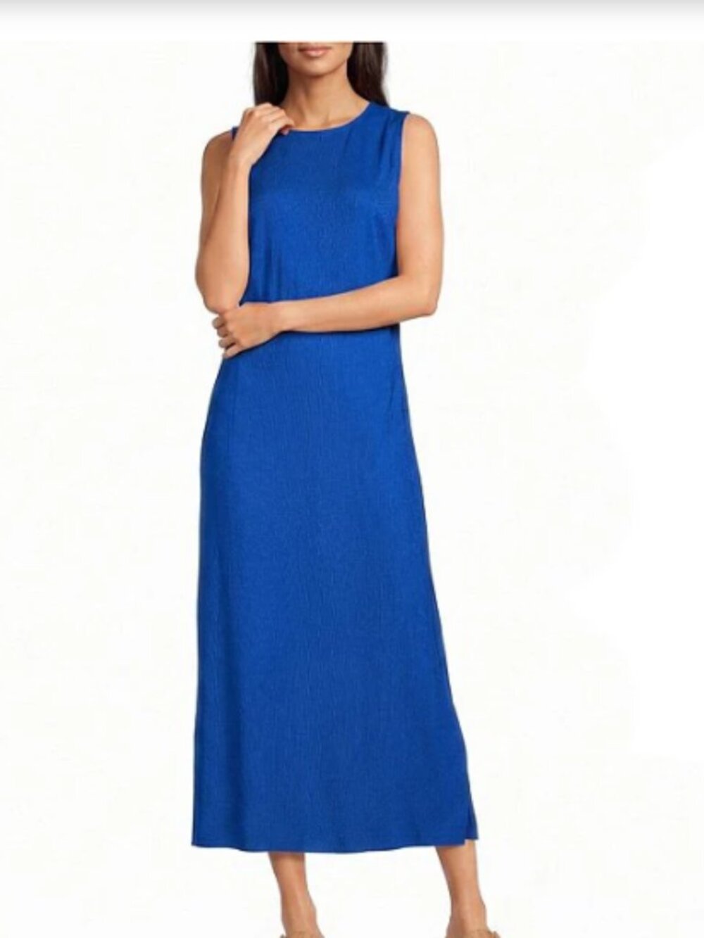 Investments Petite Size Linen Blend Sleeveless Crew Neck Midi Dress
